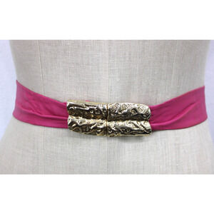 Vintage 80s BELT BUCKLE Pink Leather REVCOR RETRO Gold tone ABSTRACT DESIGN